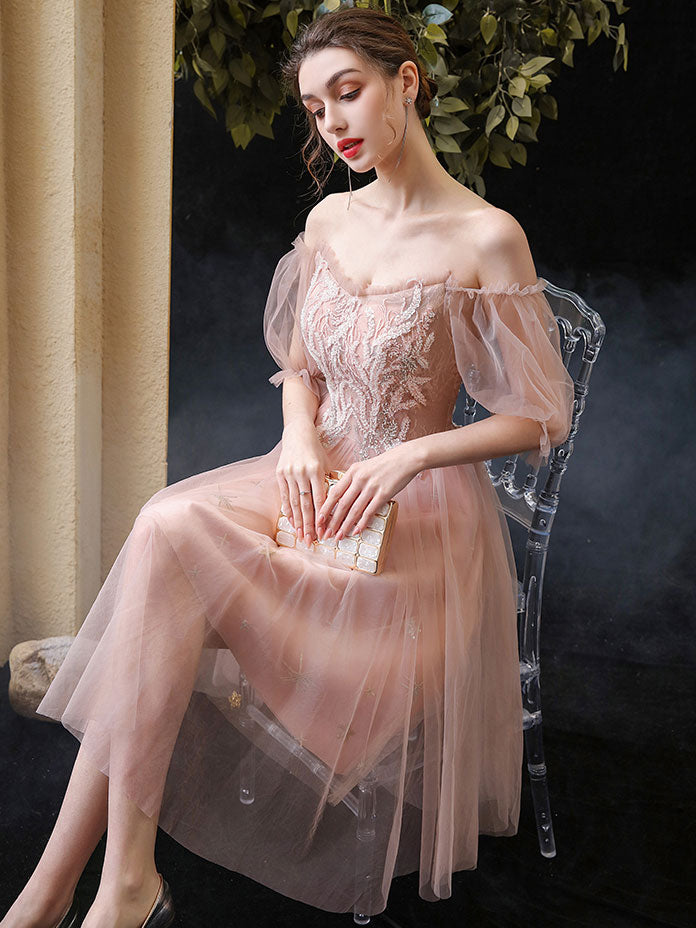 Pink Sweetheart Neck Tulle Lace Short Prom Dress, Pink Lace Homecoming Dress