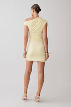 Alyn Off Shoulder Draped Mini Dress - Lemon