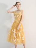 A-Line Yellow Tulle lace Short Prom Dress, Yellow Homecoming Dress